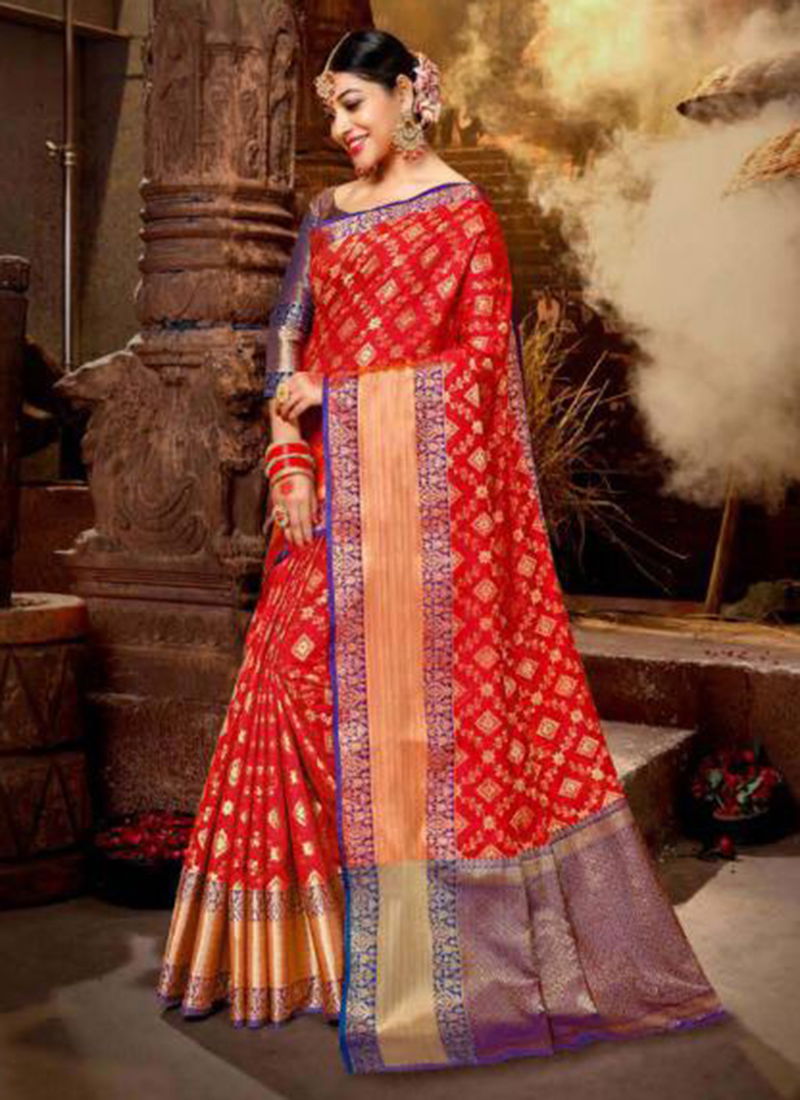 New Collection of Designer Printed Silk Wedding Saree  